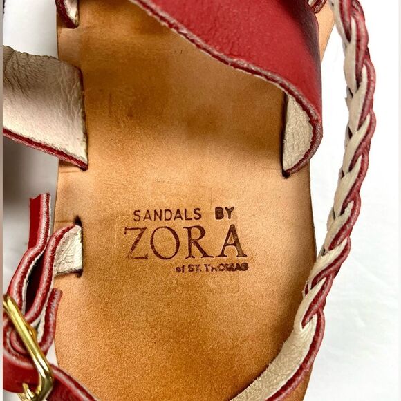 Zora of St. Thomas Handmade Red Braided Leather Sandals - Picture 7 of 11